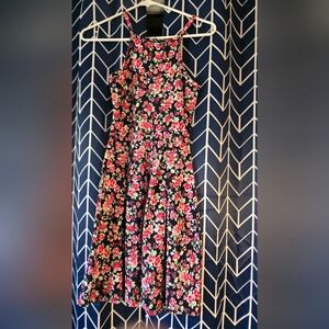 Aqua  Floral Shift Dress with Pink and Red Roses XS